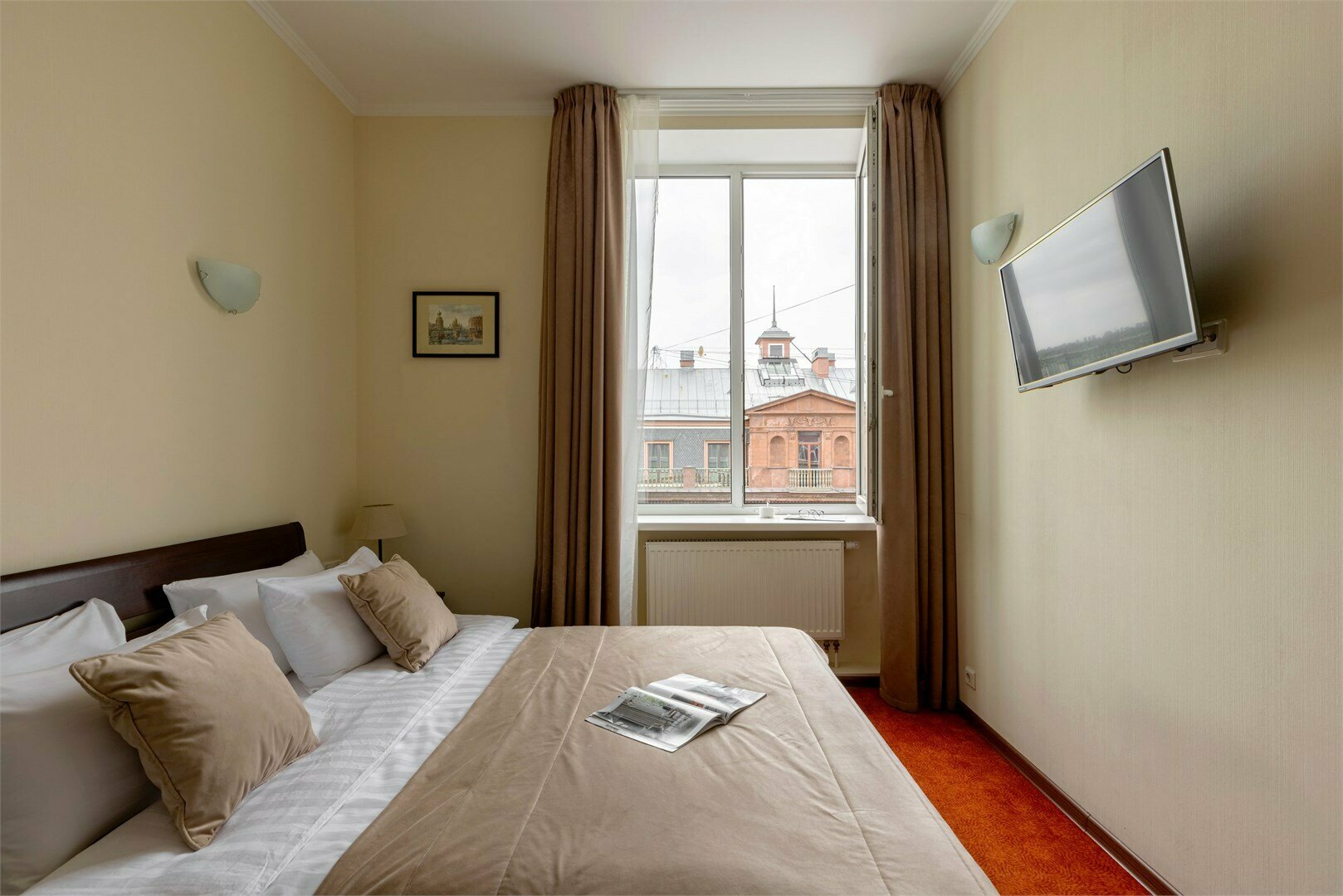 Комфортный номер с 1 большой кроватью и видом на Зимний Дворец и город, вид на крыши города(кондиционер)