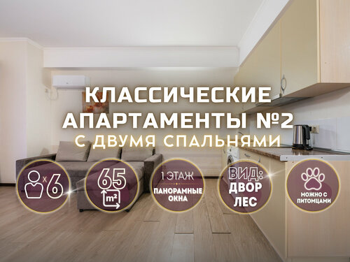 Классические апартаменты с двумя спальнями и ванной  65 м2 № 2 в Апартаменты Оплот
