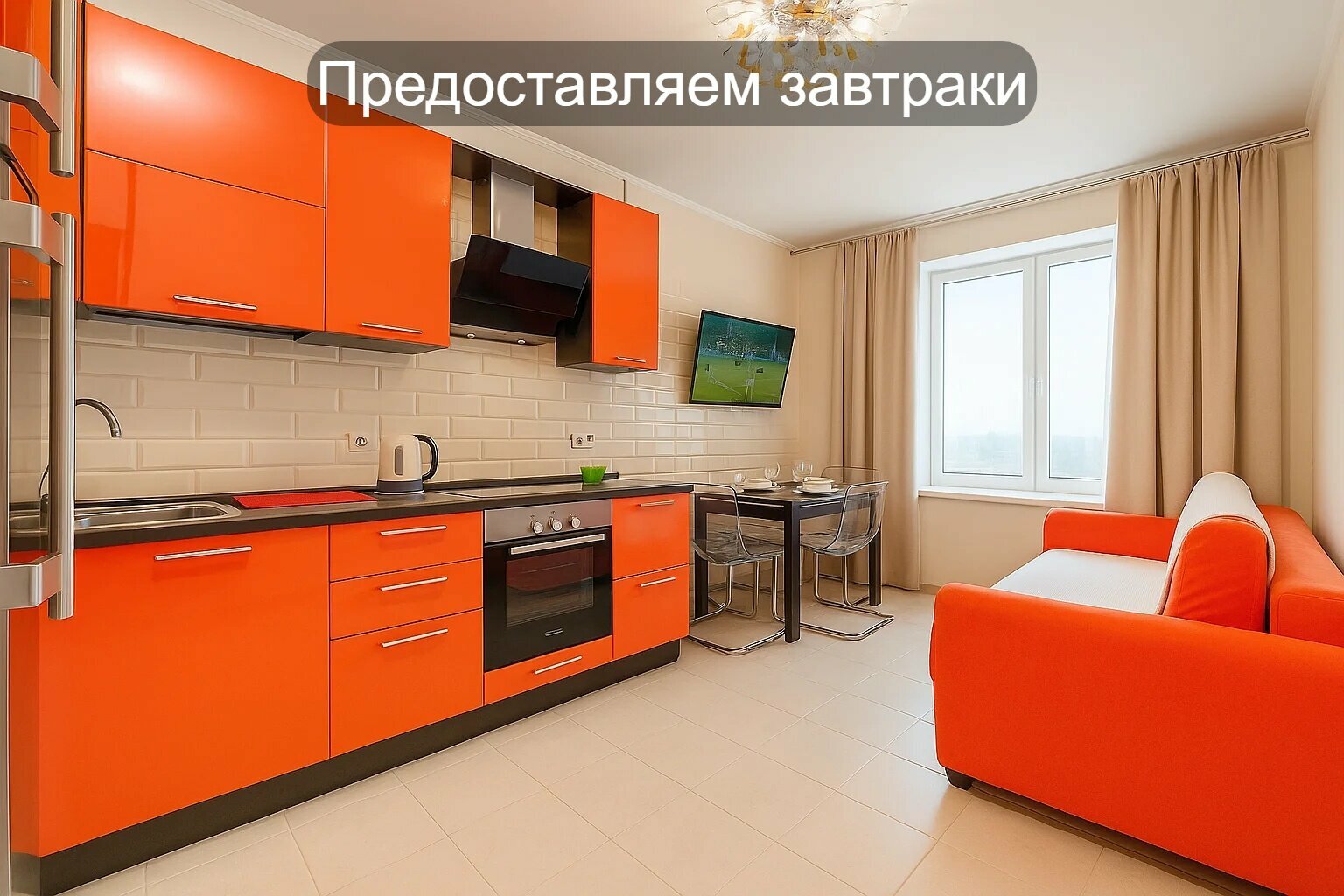 Однокомнатная на 4 человкека у аквапарка, центра и набережной, с приставкой+ смарт-ТВ АЛАЯ