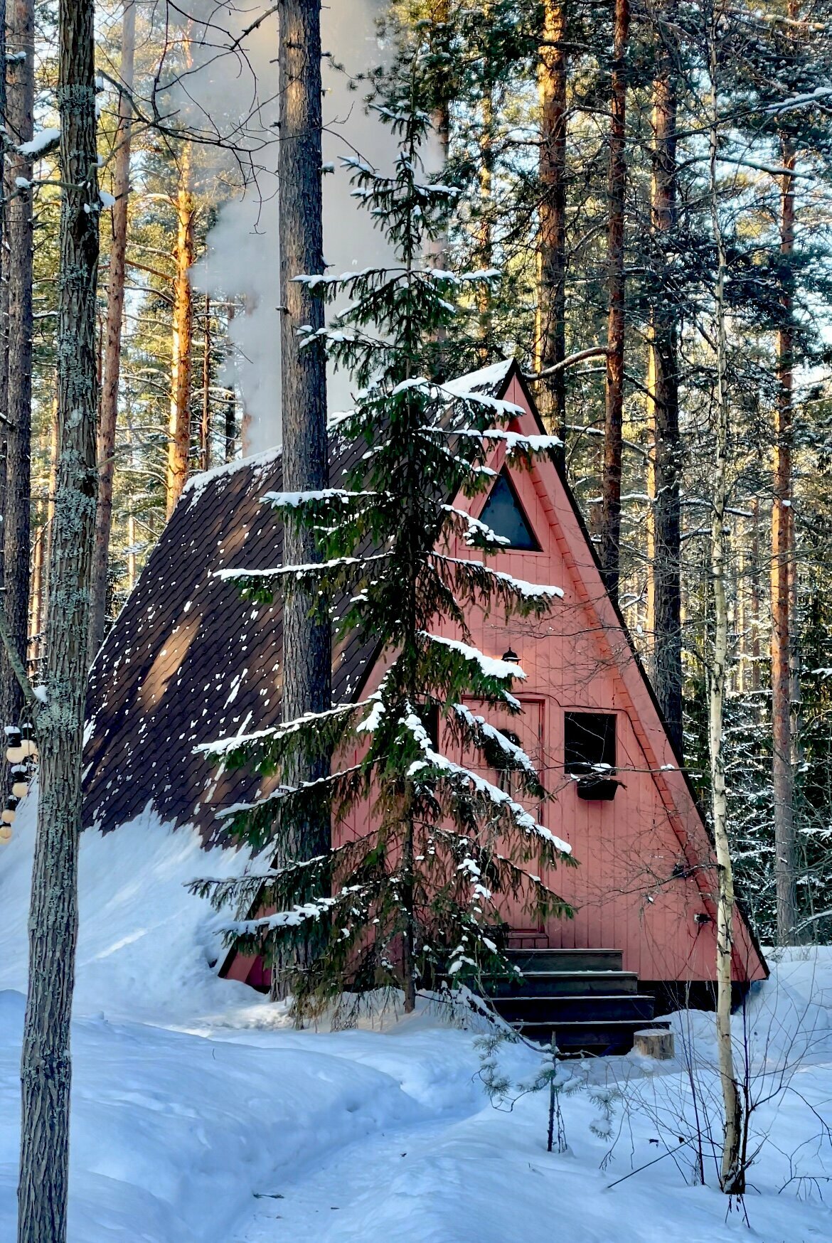 Розовый домик с купелью