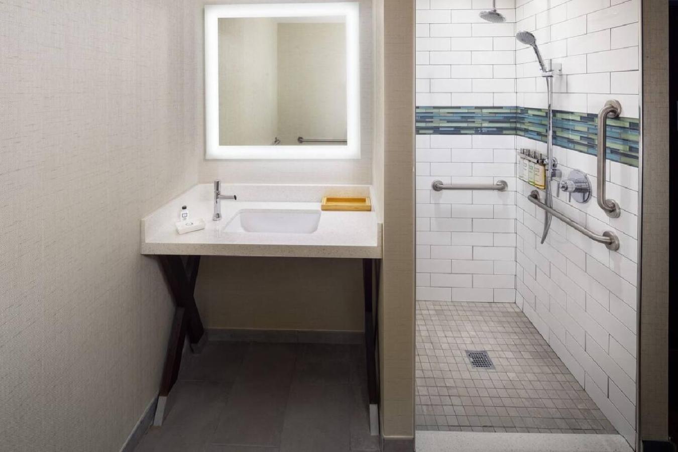 Double Room with Two Double Beds - Hearing Mobility Accessible Roll-In Shower