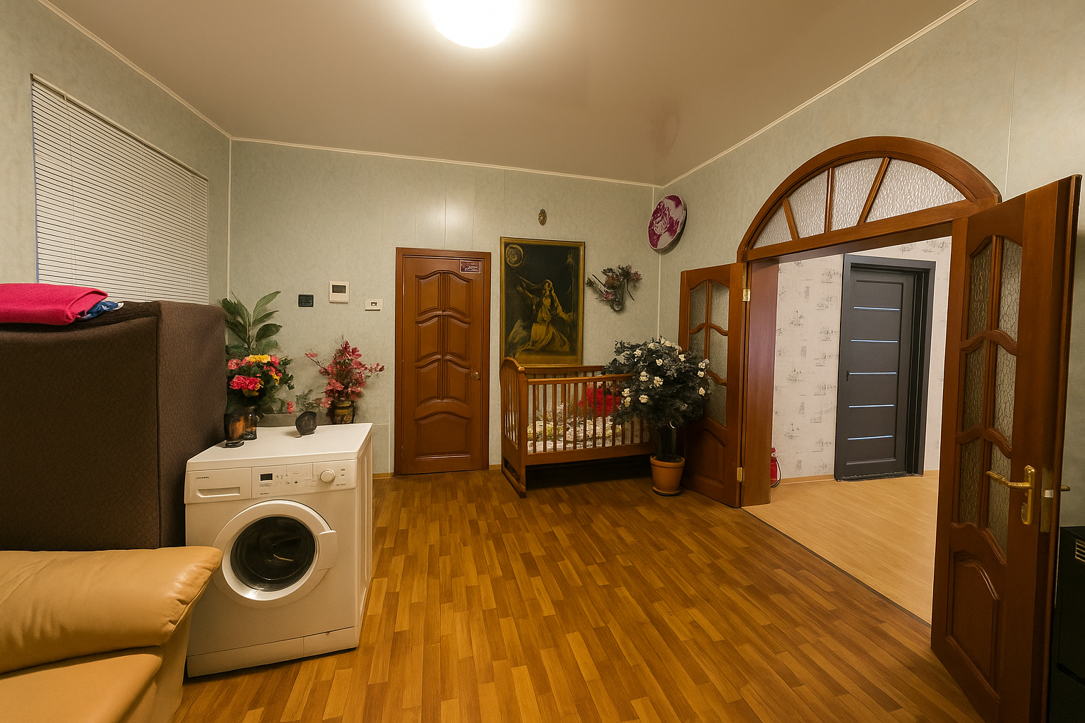 Часть жилого дома с отдельным входом, тремя комфортабельными номерами с душем и туалетом в каждом, гостиной, кухней и гаражом на 4 автомобиля. (без "вечеринок"!)