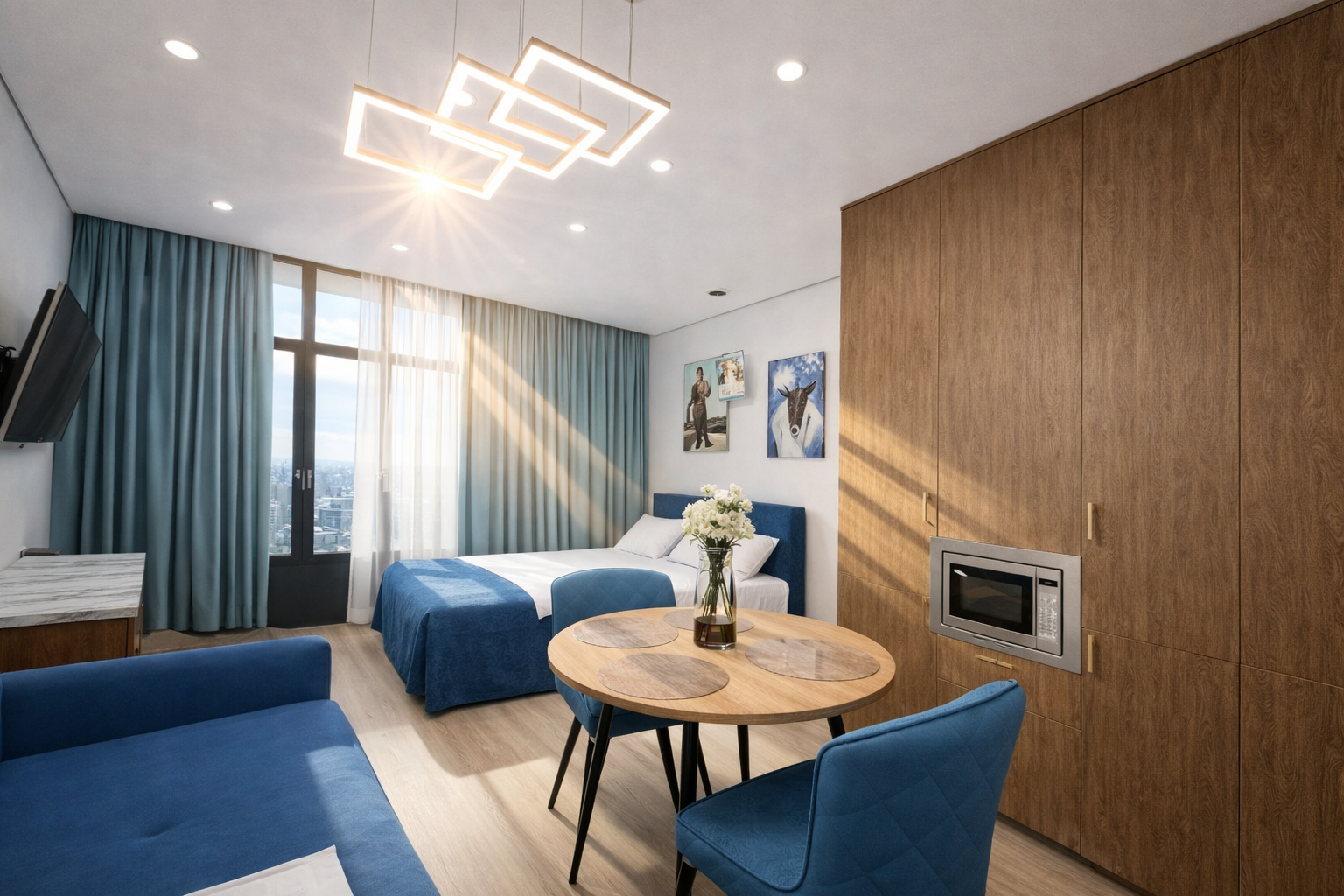 Дизайнерская студия  LS LUX- FLY BLUE LIGHT в Алуште - прямой вид на море с 16 этажа