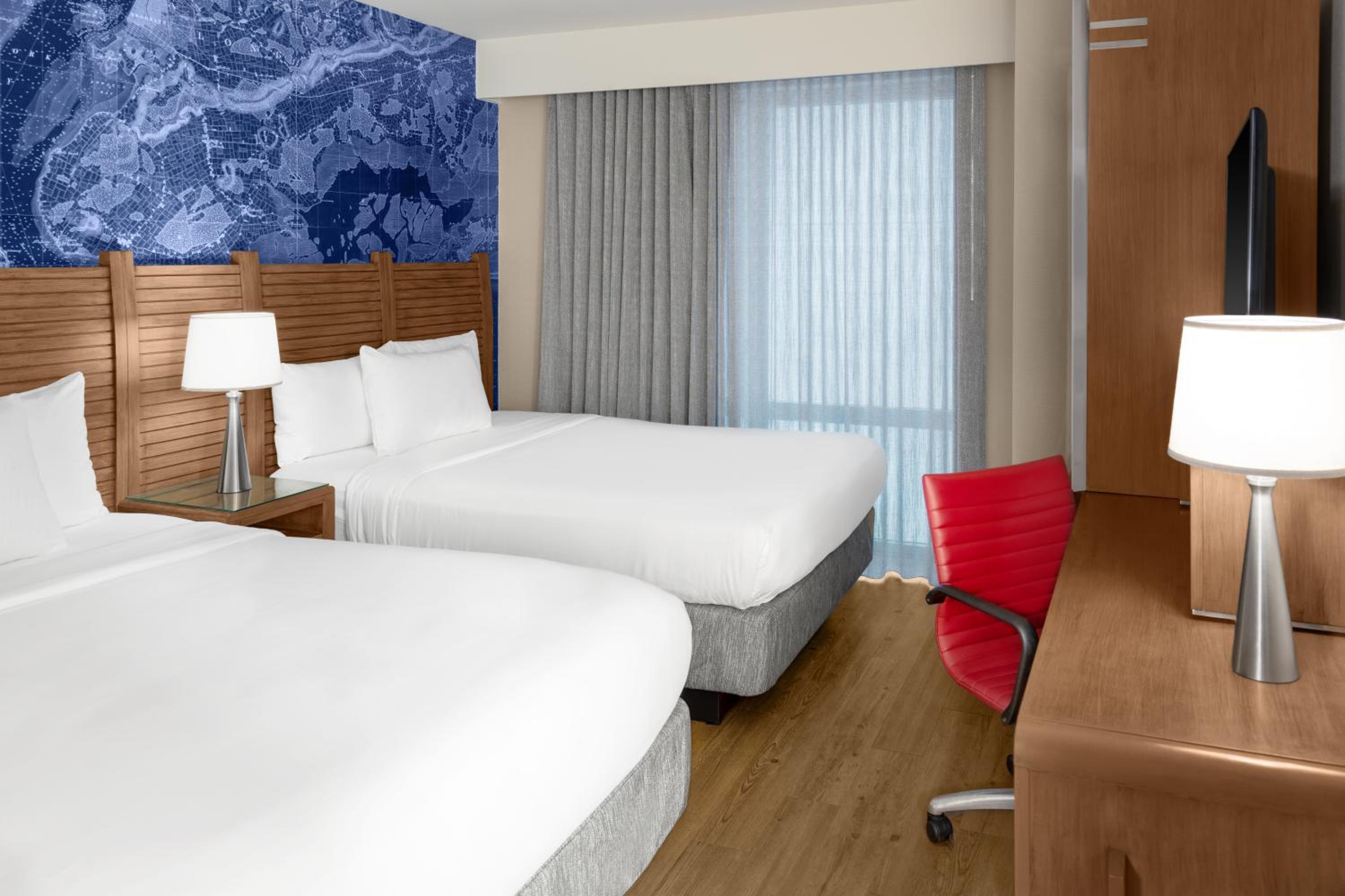 Standard Double Room with Two Double Beds - Mobility and Hearing Accessible with Roll-in Shower