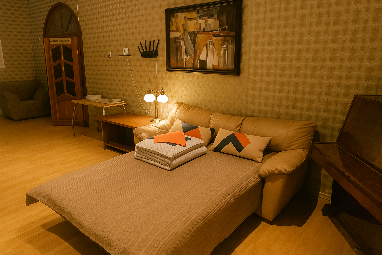 Часть жилого дома с отдельным входом, тремя комфортабельными номерами с душем и туалетом в каждом, гостиной, кухней и гаражом на 4 автомобиля. (без "вечеринок"!)