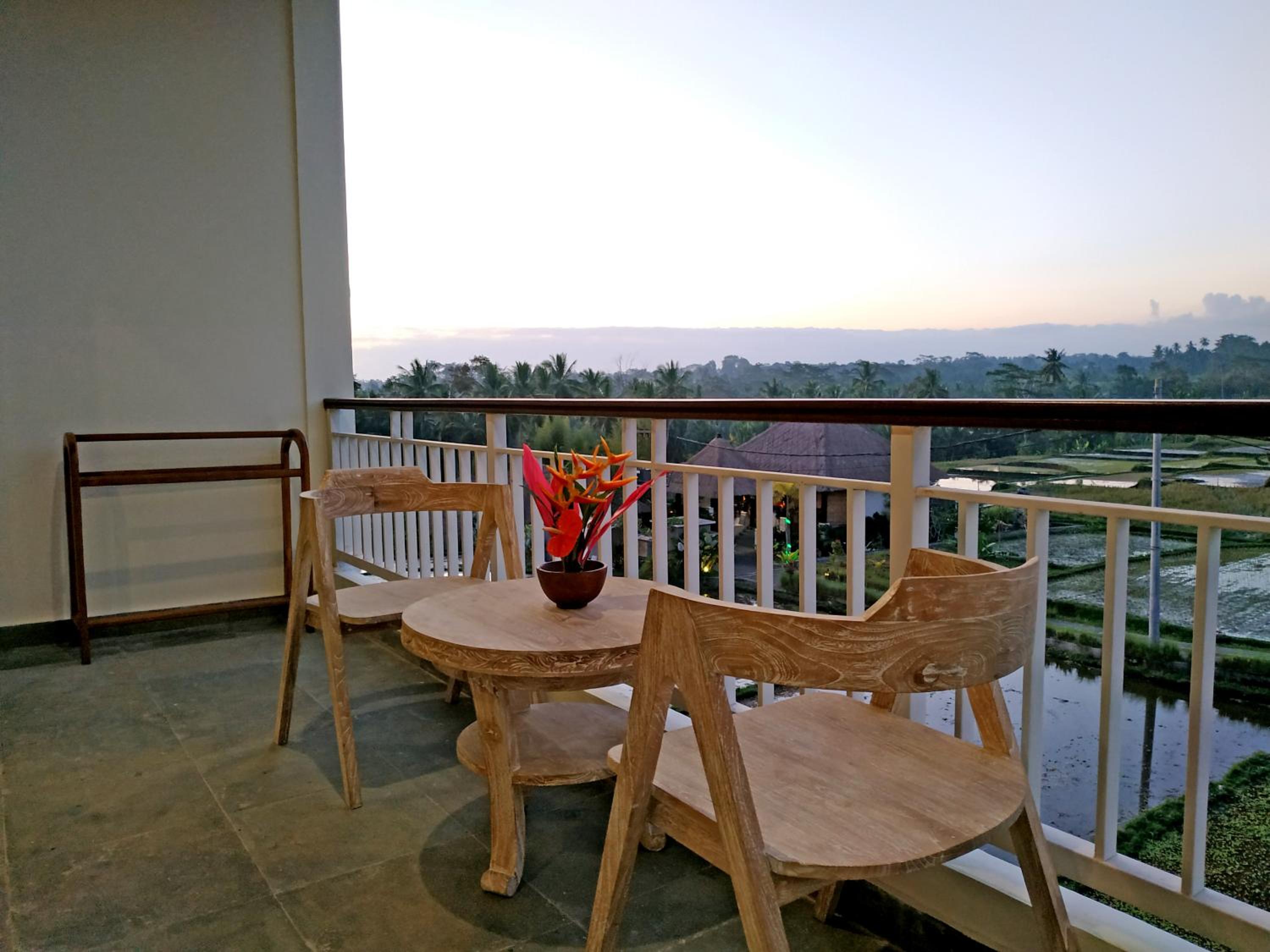 Deluxe Room Balcony with Rice Field View