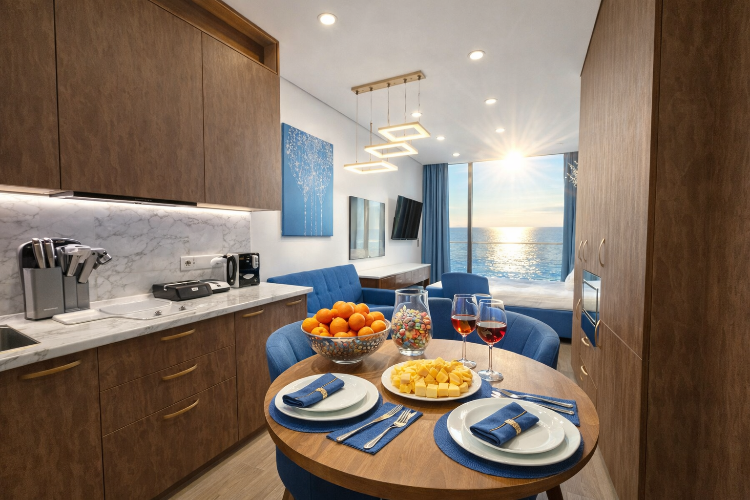 Дизайнерская студия  LS LUX- FLY BLUE LIGHT в Алуште - прямой вид на море с 16 этажа