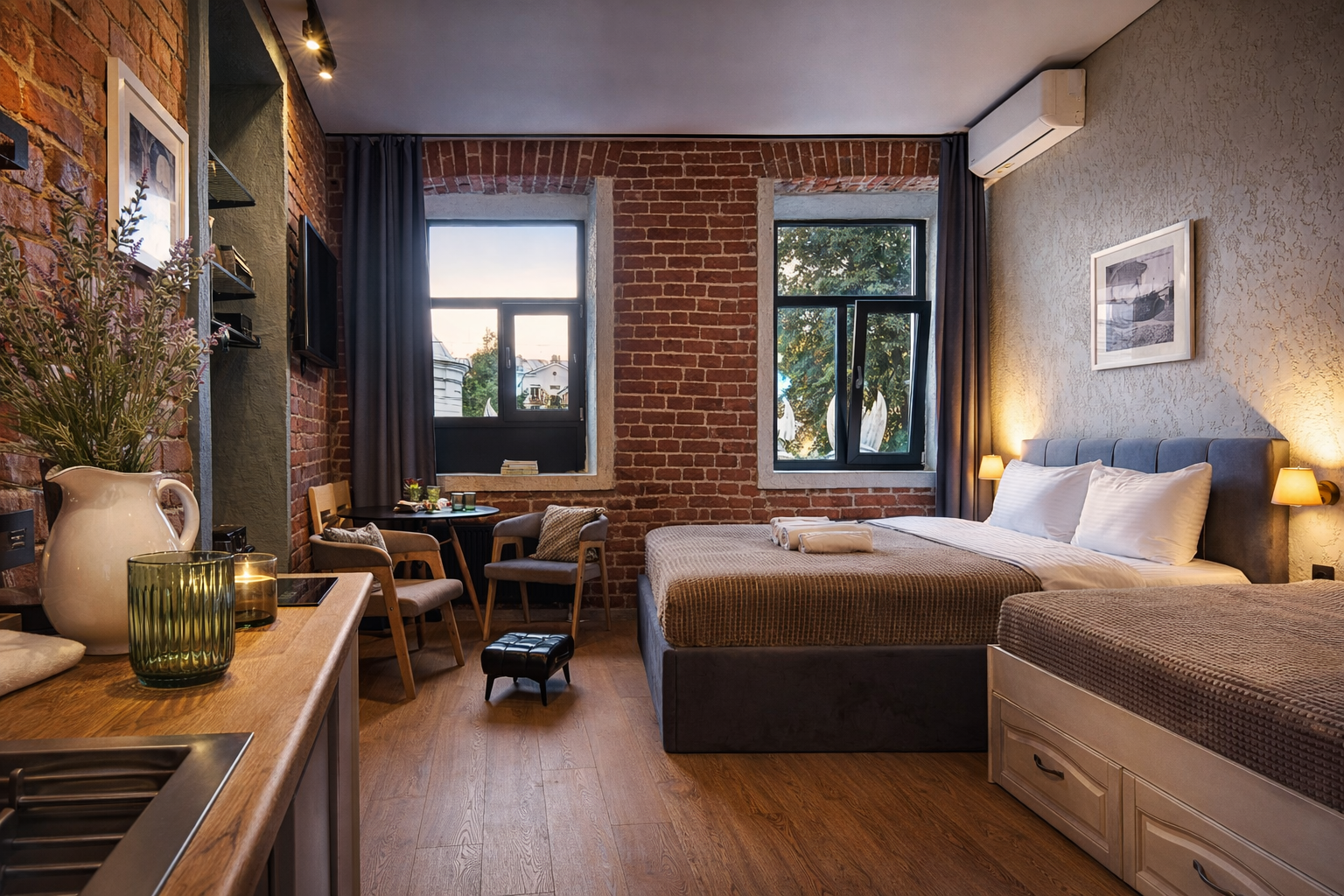 Трехместный люкс с видом на гаргульи и Казанский монастырь