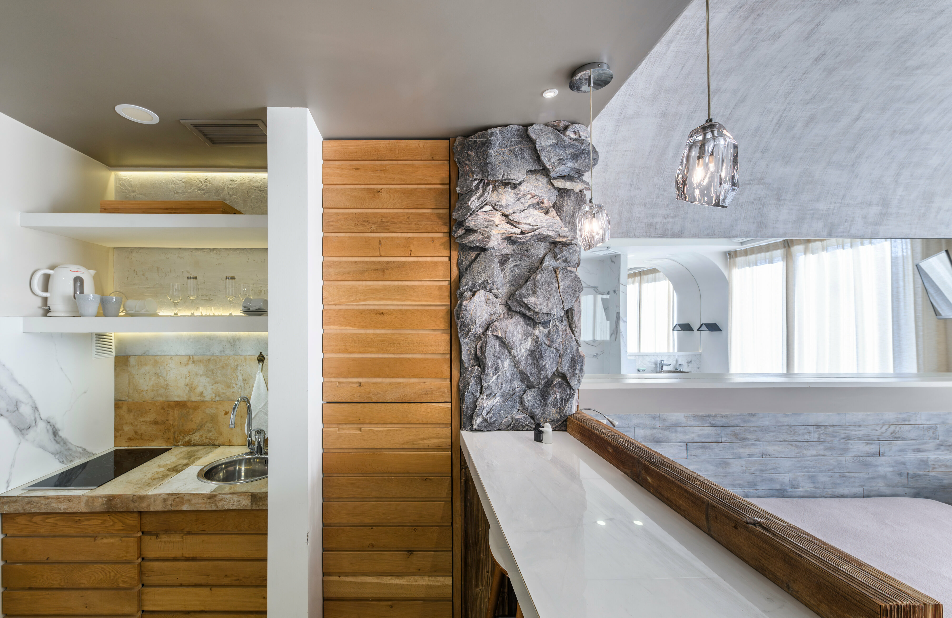 ЛАЙТ БЛЮ ДИЗАЙН-СТУДИЯ | 30 м² | 2 этаж Уют в стиле ростик с горным пейзажем!