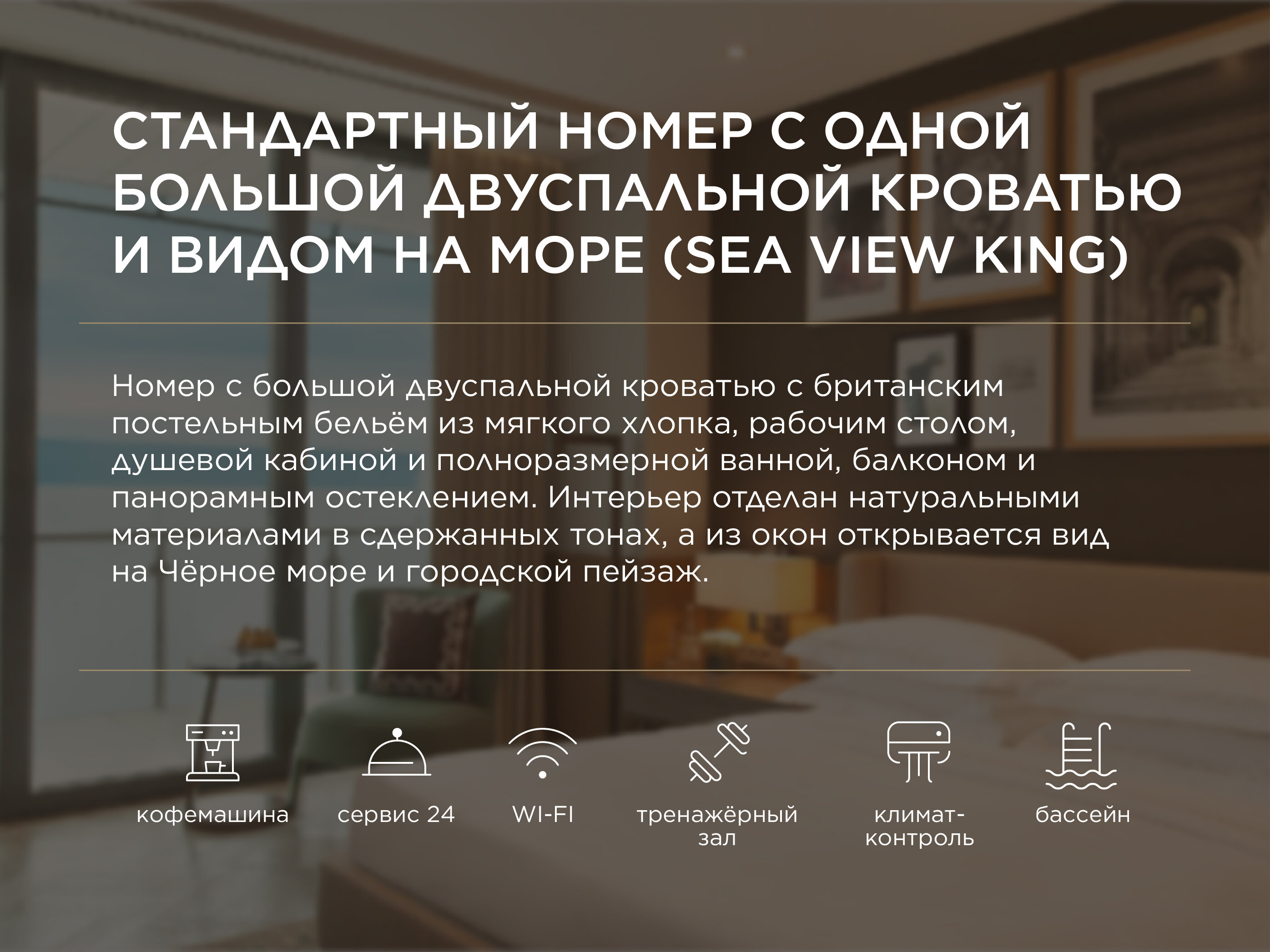 Номер с одной большой двуспальной кроватью и видом на море (Sea View King)