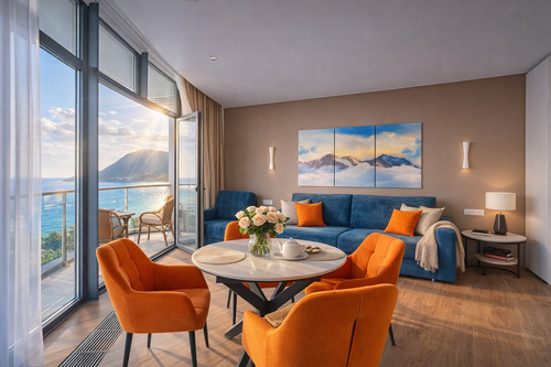 Апартаменты с отдельной спальней LS-LUX-ORANGE в cочных оттенках лета в Алуште - лучший вид на море с 14 этажа