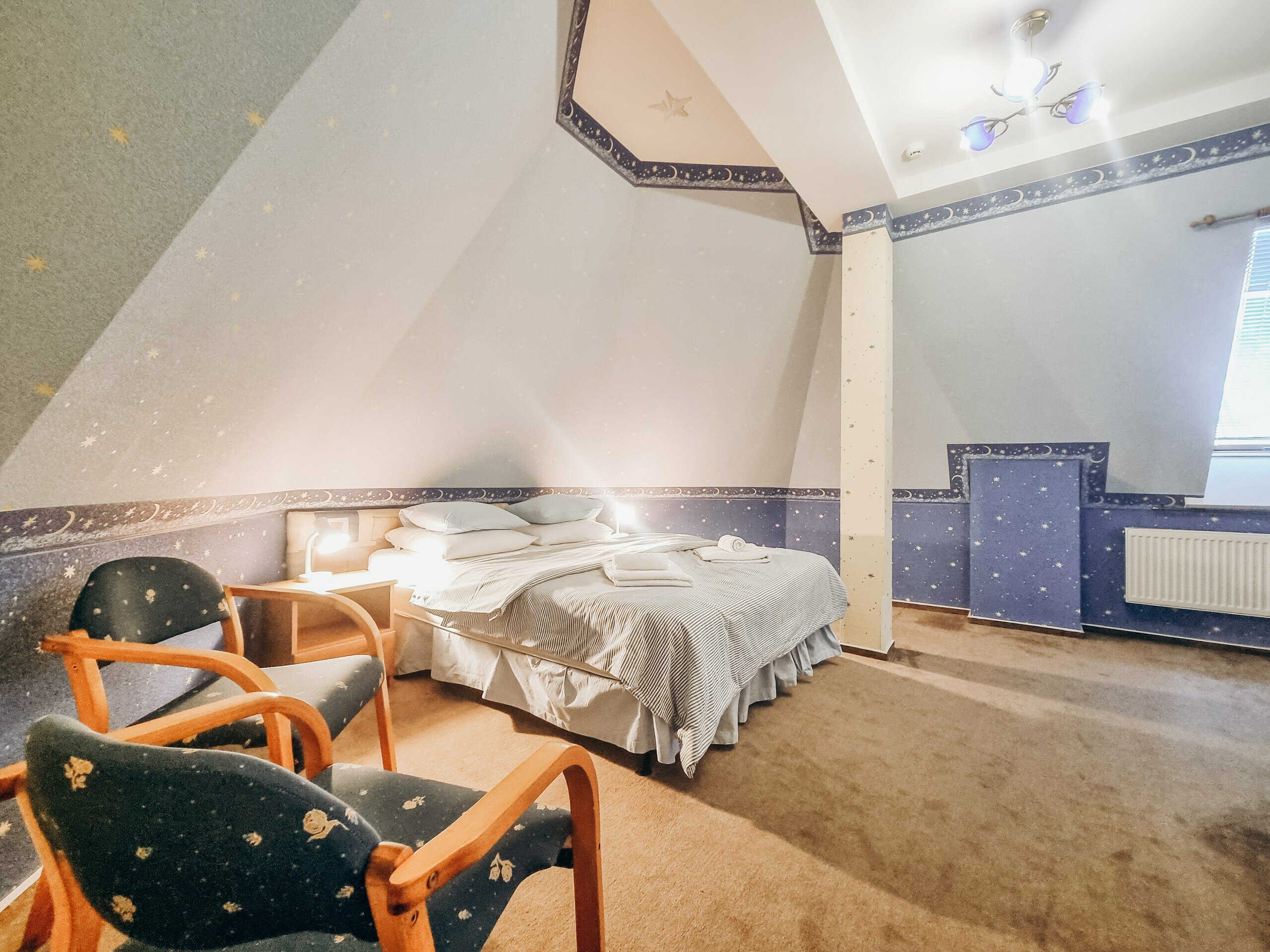 Семейное  двухместное размещение большая кровать+доп.место ( большая кровать+диван) Мансарда