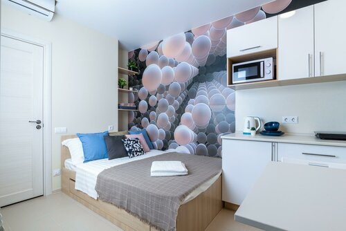 1-комнатные апартаменты эконом с 1 двуспальной кроватью (без окна) в Prim Rooms Apartments