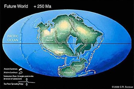 Через 200–300 млн лет. Предполагаемое положение материков Пангеи Ультимы