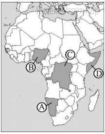 Какой буквой на картосхеме Африки обозначено государство ДР Конго?