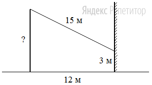 От столба к дому натянут провод длиной ... м, который закреплён на стене дома на высоте ... м от земли (см. рисунок).