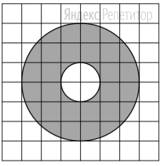 На клетчатой бумаге нарисованы два круга. Площадь внутреннего круга равна 6. 
