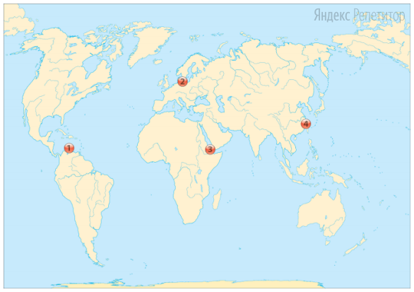 Установите соответствие между частью мирового океана (обозначено буквами) и ее обозначением на карте мира (обозначено цифрами).