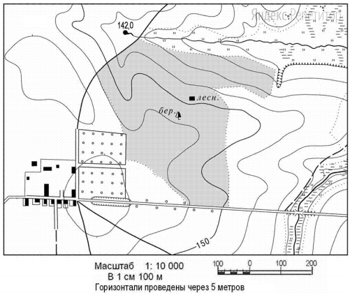 Определите азимут, по которому надо идти от родника на высоте 142,0 до дома
лесника.