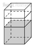 В бак, имеющий форму правильной четырёхугольной призмы, налито ... л воды. После полного погружения в воду детали уровень воды в баке увеличился в ... раза.