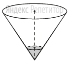 В сосуде, имеющем форму конуса, уровень жидкости
достигает ... высоты. Объём жидкости равен ... мл.