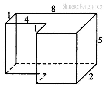 Найдите объём многогранника, изображённого на рисунке (все двугранные углы прямые).