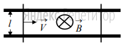 Два параллельных друг другу рельса, лежащих
в горизонтальной плоскости, находятся в
однородном магнитном поле, индукция ...
которого направлена вертикально вниз (см. рисунок – вид сверху). На
рельсах перпендикулярно им лежат два одинаковых проводника, способных
скользить по рельсам без нарушения электрического контакта. Левый
проводник движется вправо со скоростью ... а правый покоится.