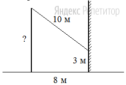 От столба к дому натянут провод длиной ... м, который закреплён на стене дома на высоте ... м от земли (см. рисунок).