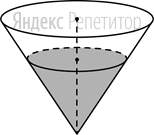 В сосуде, имеющем форму конуса, уровень жидкости
достигает ... высоты. Объём жидкости равен ... мл.