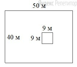 Дачный участок имеет форму прямоугольника, стороны которого равны ... м и ... м. Дом, расположенный на участке, имеет на плане форму квадрата со стороной ... м. 