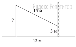 От столба к дому натянут провод длиной 15 м, который закреплён на стене
дома на высоте 3 м от земли (см. рисунок).