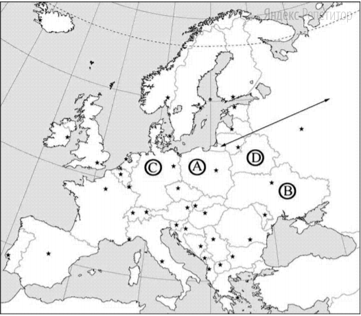 Какой буквой на карте обозначена территория Польши?