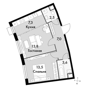 2-комнатная, 47,7 м²