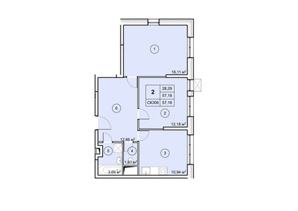 2-к. квартира - 57,18 кв.м.