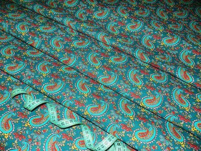 Бязь "Огурцы" голубые на бирюзовом, ш150/пл120
