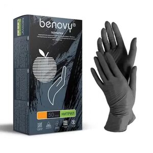 Benovy, Перчатки нитриловые, черные, размер XL, 100 шт./