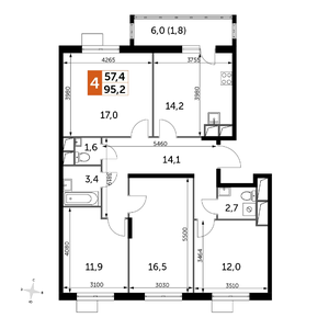 4-комнатная, 95,1 м²