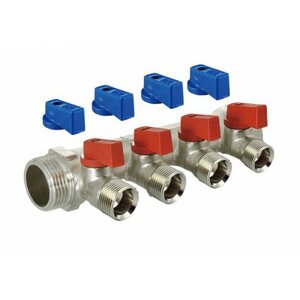 TIM Коллектор с шар. краном 3/4"В/Н х 1/2"НР - 2 вых. ни