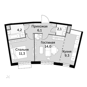 2-комнатная, 47,7 м²