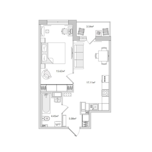 2-к квартира (евро), 42,70 м²