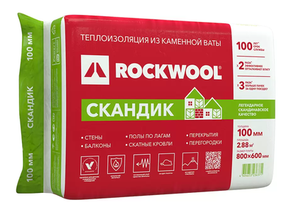 Утеплитель ROCKWOOL ЛАЙТ БАТТС СКАНДИК 800х600х100 6 шт 