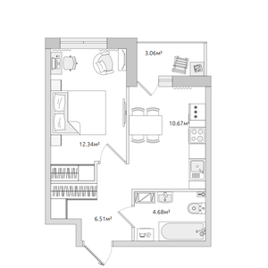Однокомнатная, 37,26 м²