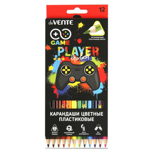 Карандаши цветные 12 цветов, пластик, трехгранный Game