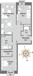 3-комнатная квартира