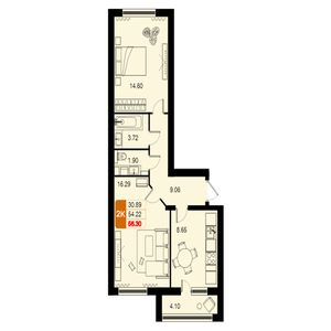 2-комнатная, 56,3 м²