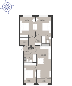 3 к. квартира, Метропарк 2/2 очередь, ш Московское, д. 2
