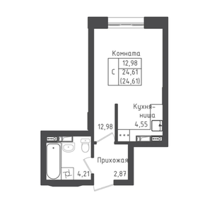 Студия от 24.61 м²