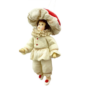 Ёлочная игрушка из ваты «Мальчик в костюме мухомора»