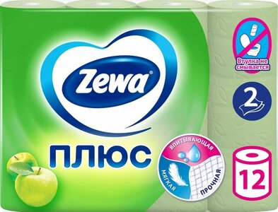 *ZEWA т/б Плюс 2-ух слойная 12 шт Яблоко . Скидка!!!