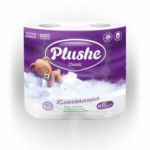 Plushe т/б Classic 4 рулона 2 слоя Белая 18 метров /12